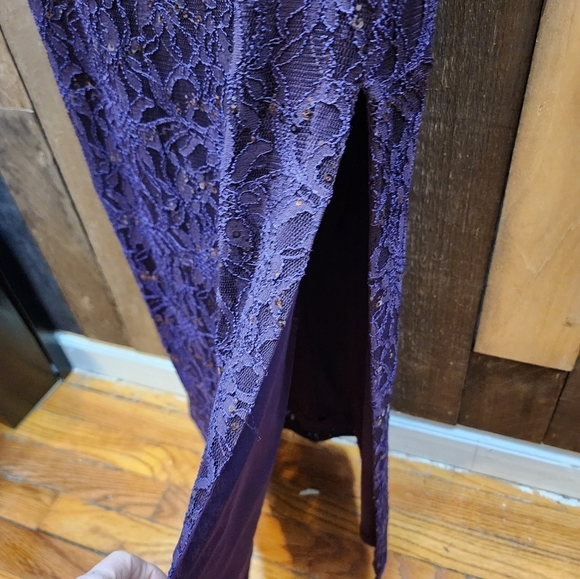 Lauren Ralph Lauren Evening Gown Dress Lace Sequin Plum Purple - Picture 7 of 9